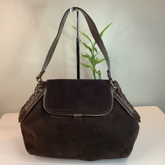 🛍STUNNING ! 🌟BULGARI Brown Suede Large Hobo Bag🛍 - Picture 2 of 10